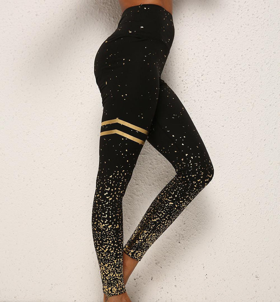 Gold Dot Striped Print Leggings Fitness Butt Lifting Running Sport Gym Yoga Pants For Women High Waist Slimming Legging Tight Trousers - Amazitshop