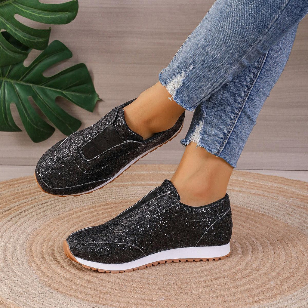 Gold Sliver Sequined Flats New Fashion Casual Round Toe Slip - on Shoes Women Outdoor Casual Walking Running Shoes - Amazitshop