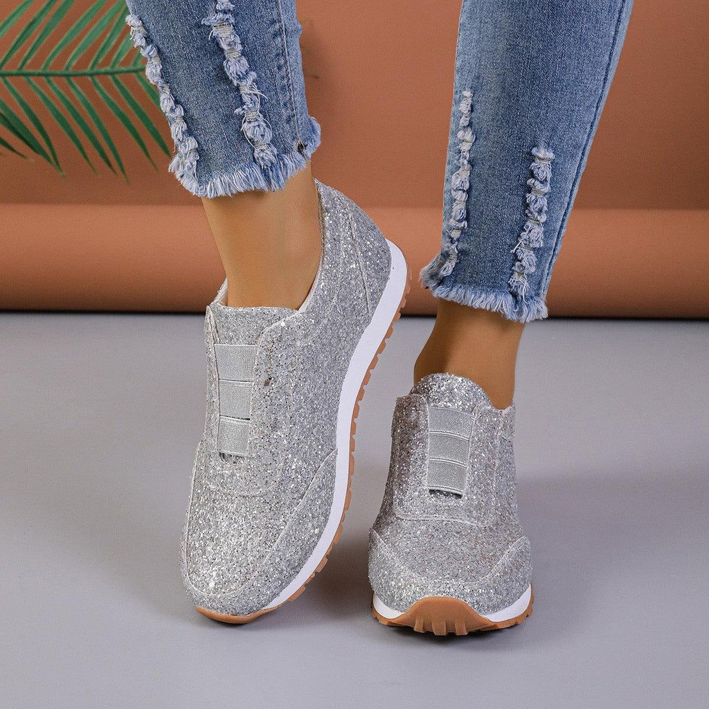 Gold Sliver Sequined Flats New Fashion Casual Round Toe Slip - on Shoes Women Outdoor Casual Walking Running Shoes - Amazitshop
