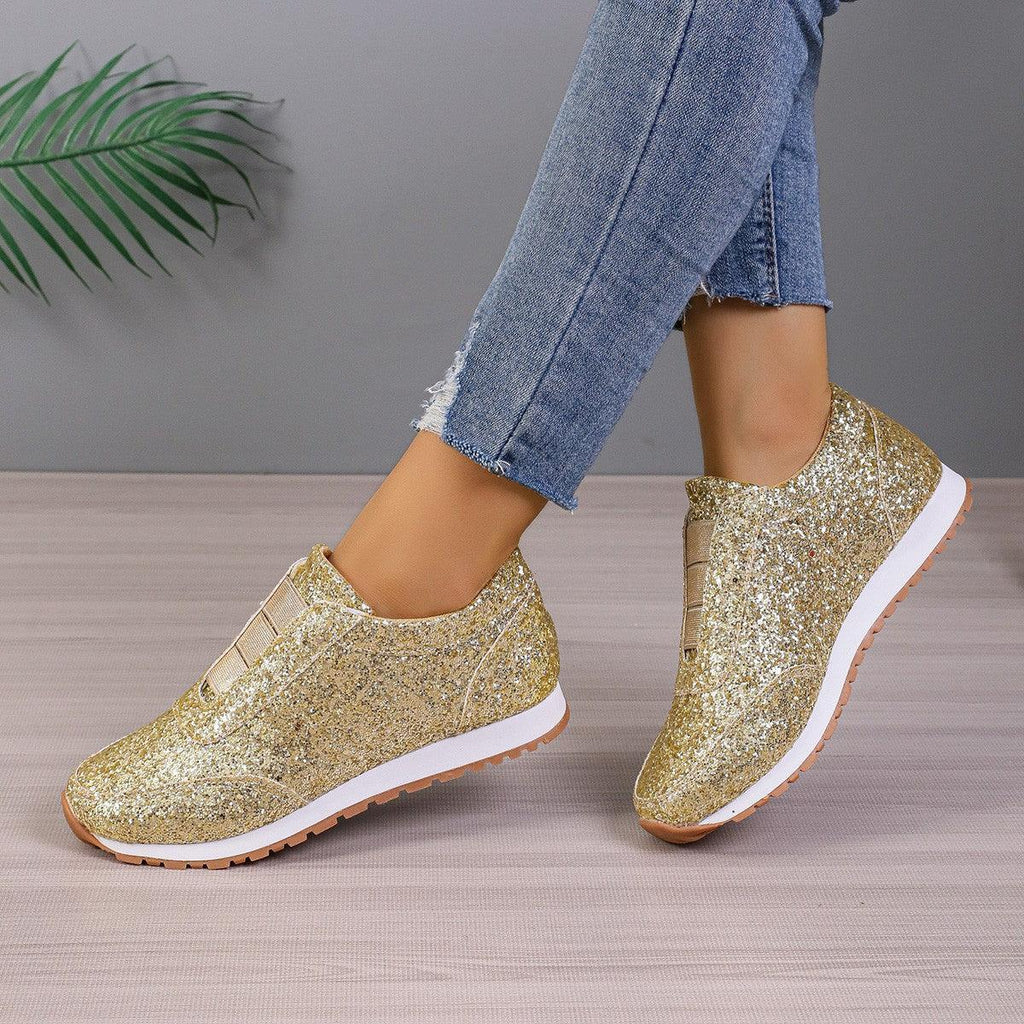Gold Sliver Sequined Flats New Fashion Casual Round Toe Slip - on Shoes Women Outdoor Casual Walking Running Shoes - Amazitshop