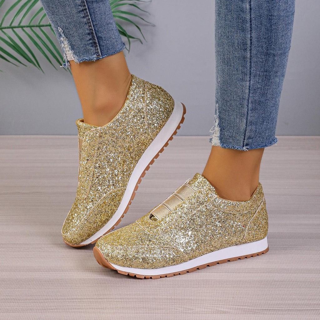 Gold Sliver Sequined Flats New Fashion Casual Round Toe Slip - on Shoes Women Outdoor Casual Walking Running Shoes - Amazitshop
