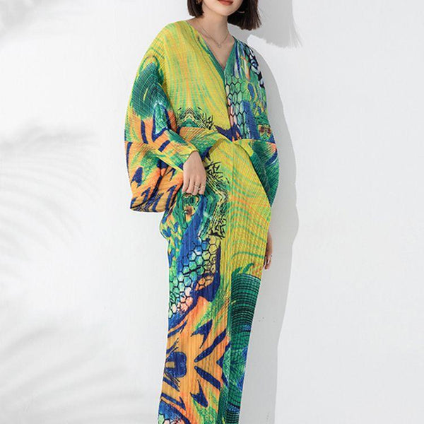 Graceful And Fashionable Pleated Plus Size Dress - Amazitshop