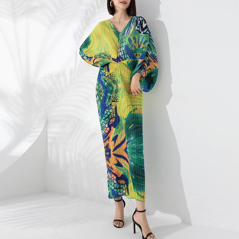 Graceful And Fashionable Pleated Plus Size Dress - Amazitshop