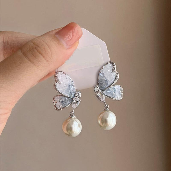 Gradient Butterfly Pearl Earrings With Rhinestones Luxury Personalized Earrings For Women Jewelry - Amazitshop