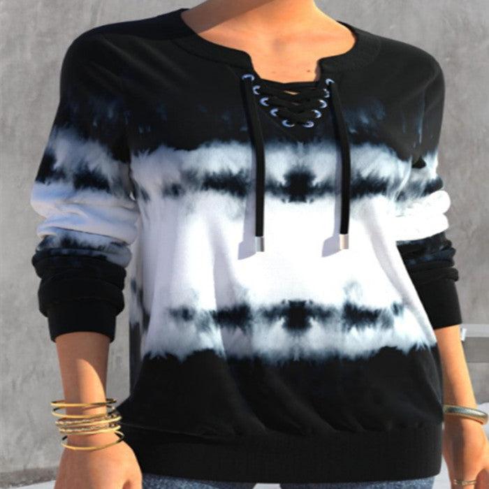 Gradient Printing Fashion Loose - fitting Long Sleeves Sweater - Amazitshop