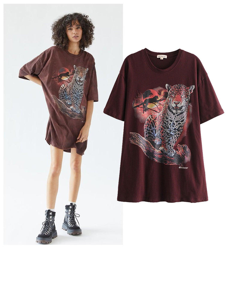 Graphic Tee T-Shirt Jastie Mountain - Leopard O - Neck Cotton Ladie New Summer Top High - Quality - Amazitshop