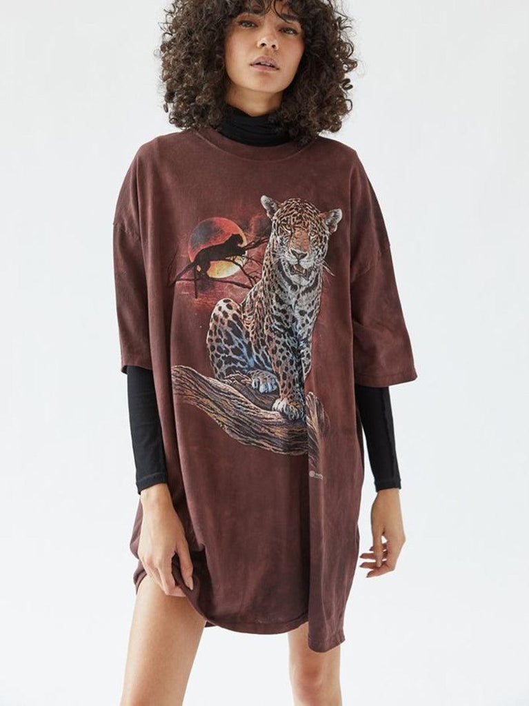 Graphic Tee T-Shirt Jastie Mountain - Leopard O - Neck Cotton Ladie New Summer Top High - Quality - Amazitshop