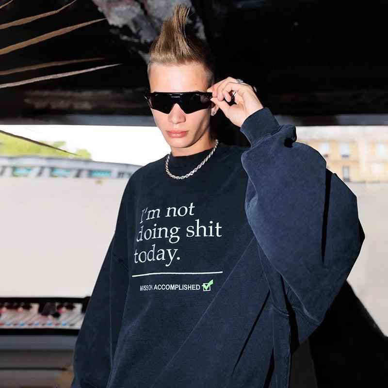 Green Loop Fall Winter Trend Water - washing Embroidery Round Neck Long Sleeve Sweater - Amazitshop