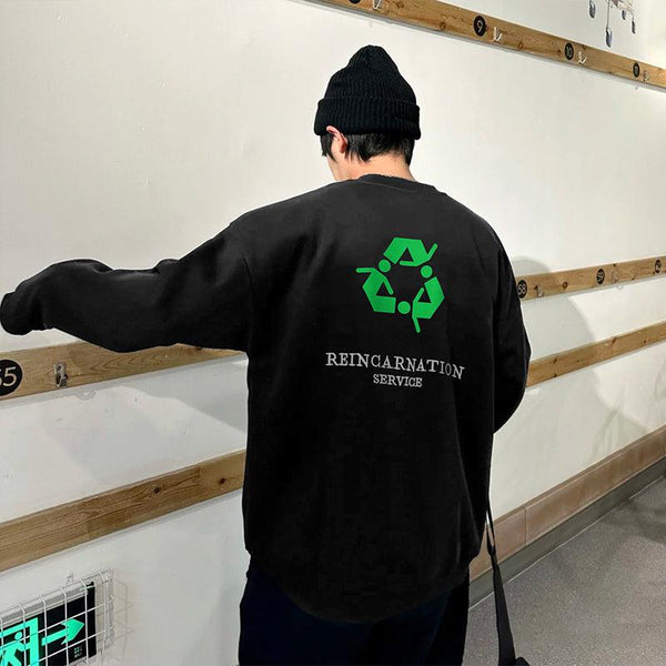 Green Loop Fall Winter Trend Water - washing Embroidery Round Neck Long Sleeve Sweater - Amazitshop