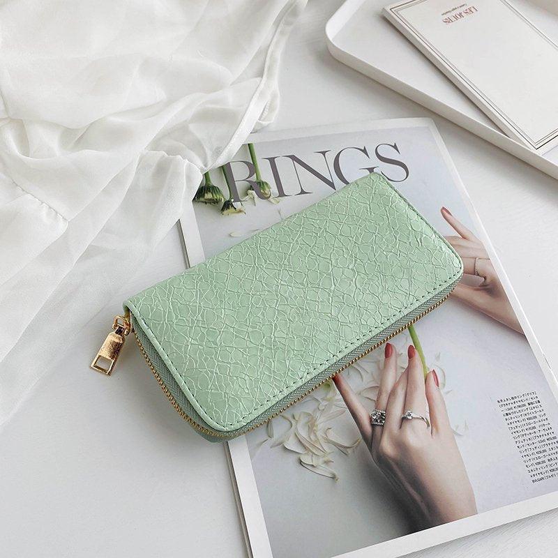 Grid Pattern Womens Wallets Purses Leather Long Wallet Hasp Phone Bag Money Coin Pocket Card Holder Female Wallet Purse - Amazitshop