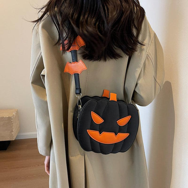 Halloween Bags Funny Pumpkin Cartoon Shoulder Crossbody Bag With Bat Personalized Creative Female Bag - Amazitshop