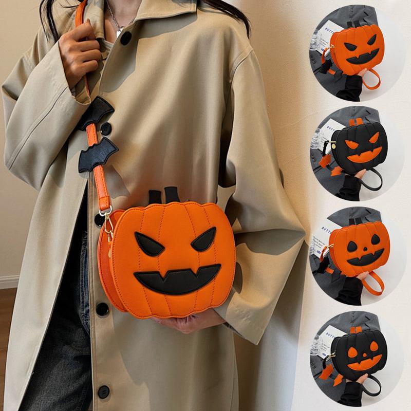 Halloween Bags Funny Pumpkin Cartoon Shoulder Crossbody Bag With Bat Personalized Creative Female Bag - Amazitshop