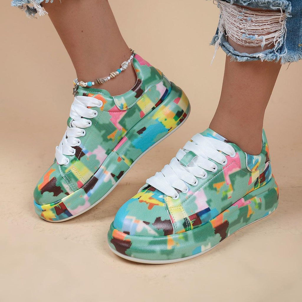 Halloween Cartoon Print Flats Fashion Graffiti Flats Shoes Platform Lace - up Round Toe Sports Shoes - Amazitshop