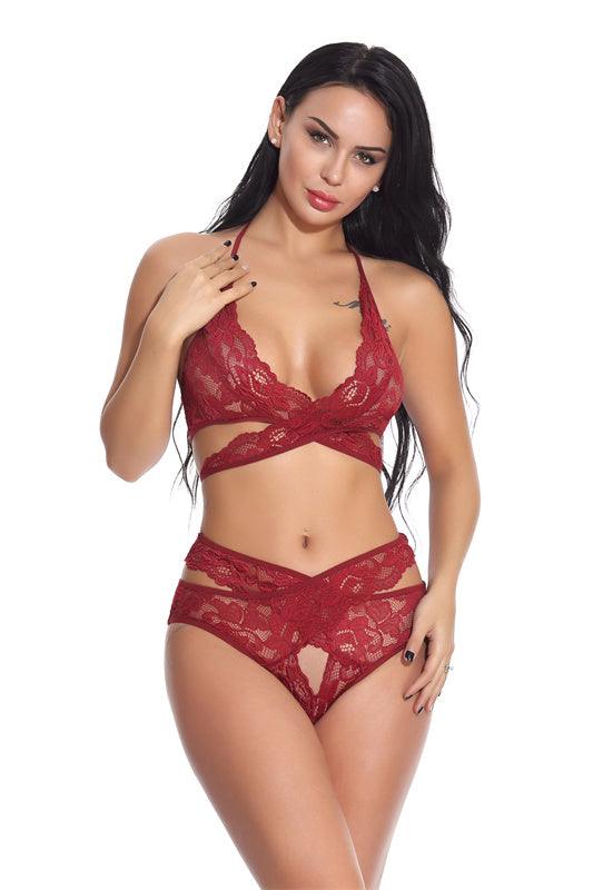 Halterneck Tie Three - point Bra And Panty Set - Amazitshop
