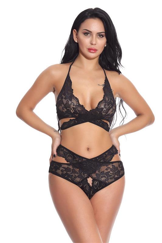 Halterneck Tie Three - point Bra And Panty Set - Amazitshop