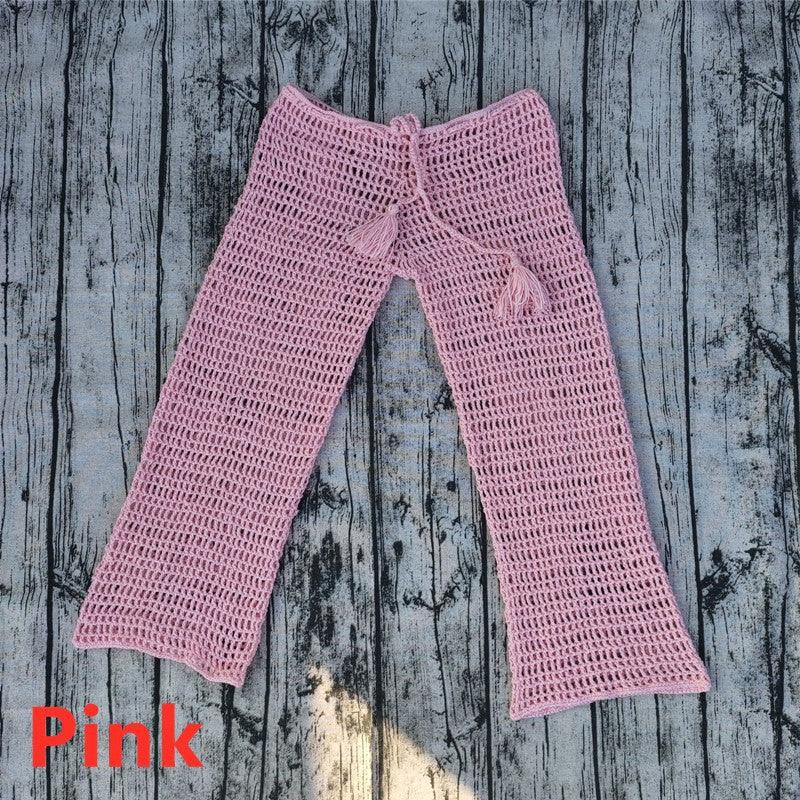 Handmade Crochet Beach Bikini Sweatshirt Swimsuit Cover Pants Set - Amazitshop