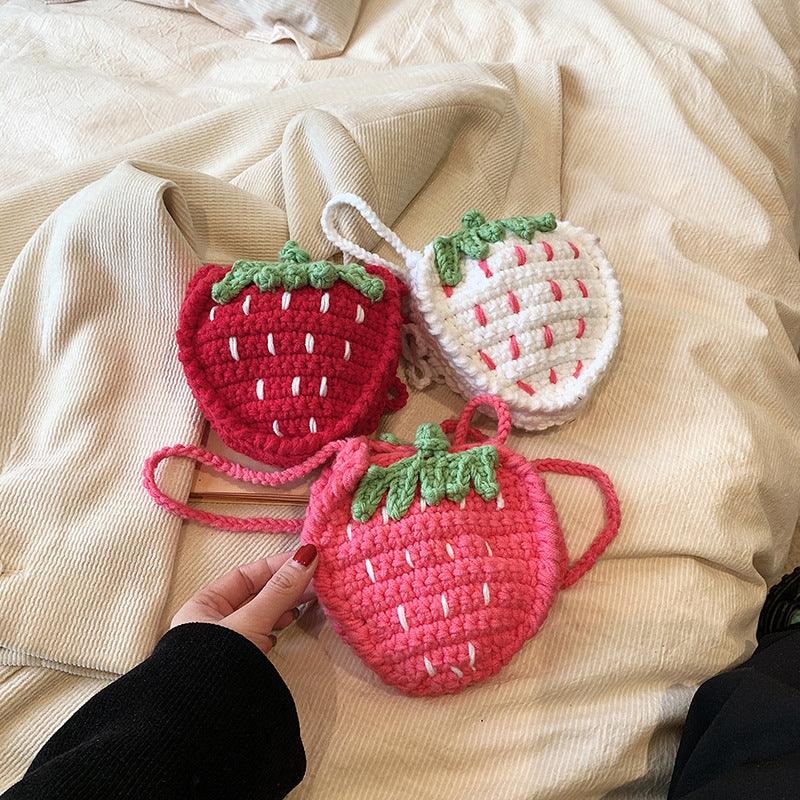 Handmade Knitted Children's Wool Cute Strawberry Crossbody Bag - Amazitshop