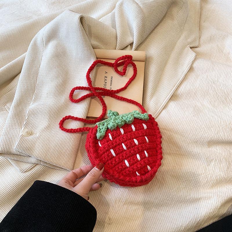 Handmade Knitted Children's Wool Cute Strawberry Crossbody Bag - Amazitshop