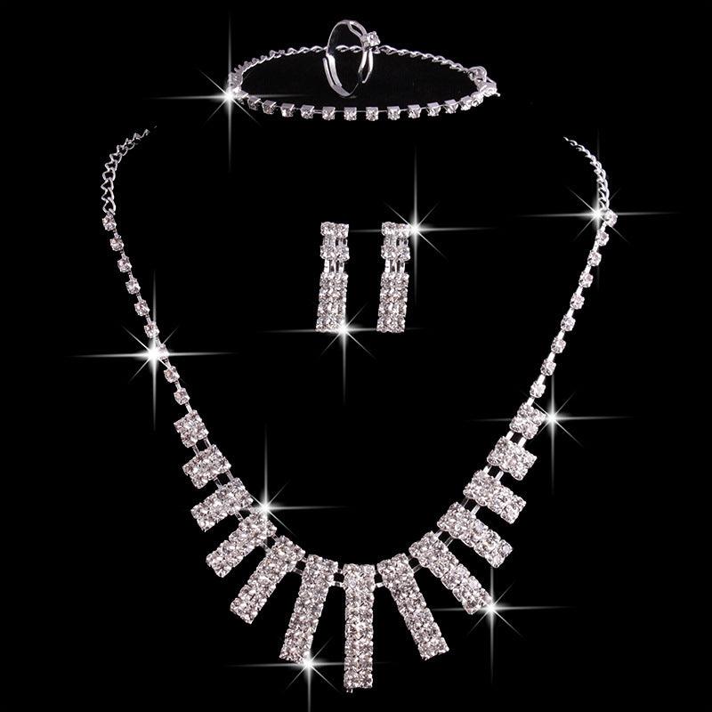 Hao Yue jewelry set, foreign trade explosion jewelry, bridal jewelry four sets, wedding match crystal jewelry set - Amazitshop