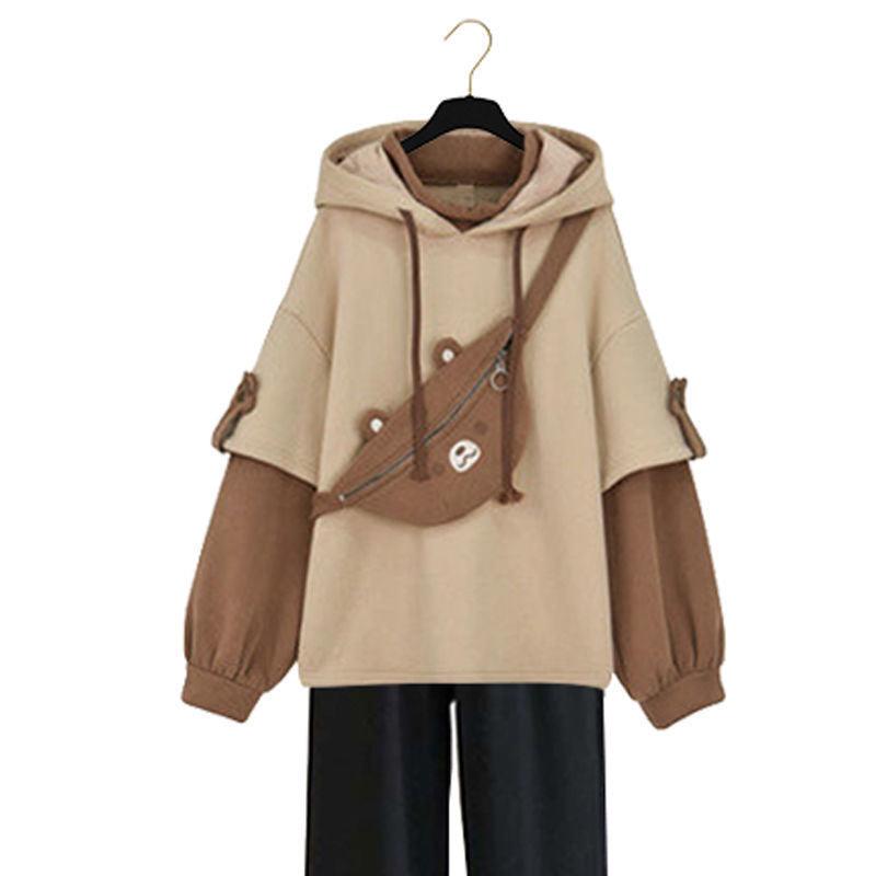 Harajuku Aesthetic Bear Anime Hoodie Women Korean Kawaii Crewneck Long Sleeve Oversized Streetwear Kpop Fall Winter Clothes Tops - Amazitshop