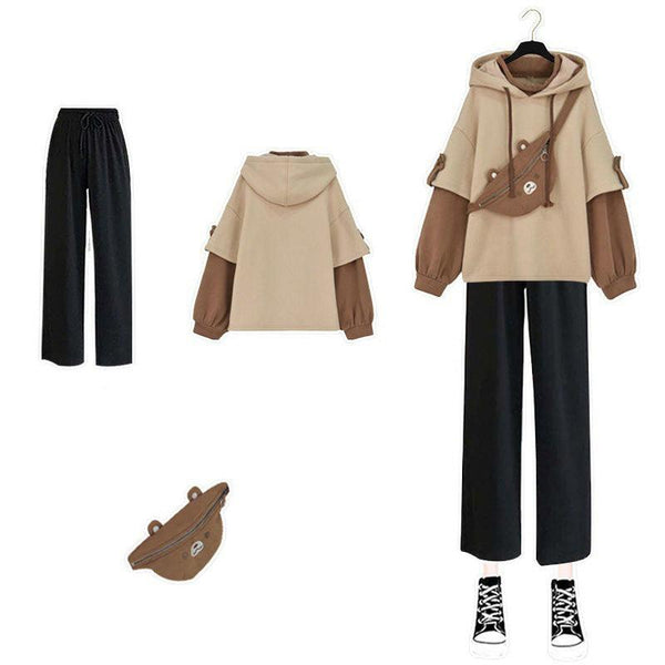 Harajuku Aesthetic Bear Anime Hoodie Women Korean Kawaii Crewneck Long Sleeve Oversized Streetwear Kpop Fall Winter Clothes Tops - Amazitshop