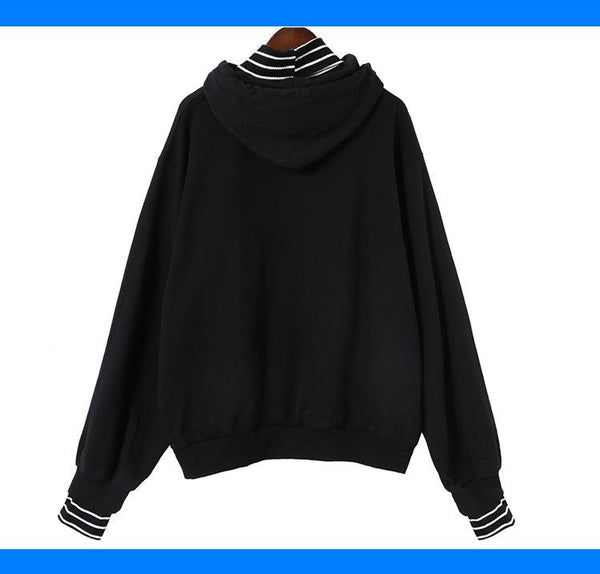 Harajuku striped turtleneck hoodies women kpop autumn long sleeve pullover female students oversize plus size tops sweatshirts - Amazitshop