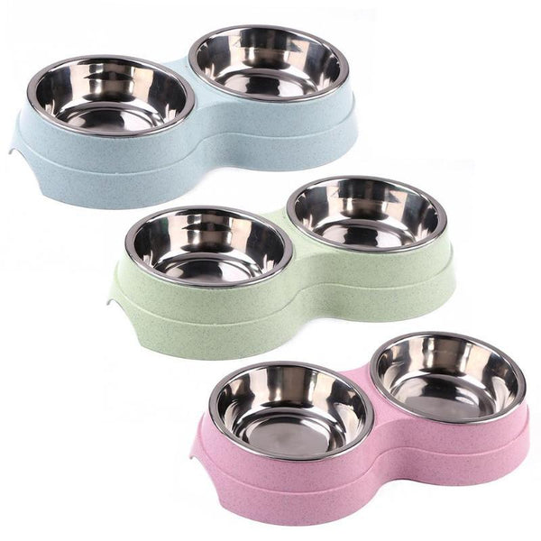 HAVO straw plastic round two - in - one double bowl stainless steel rice bowl pet supplies dog bowl - Amazitshop