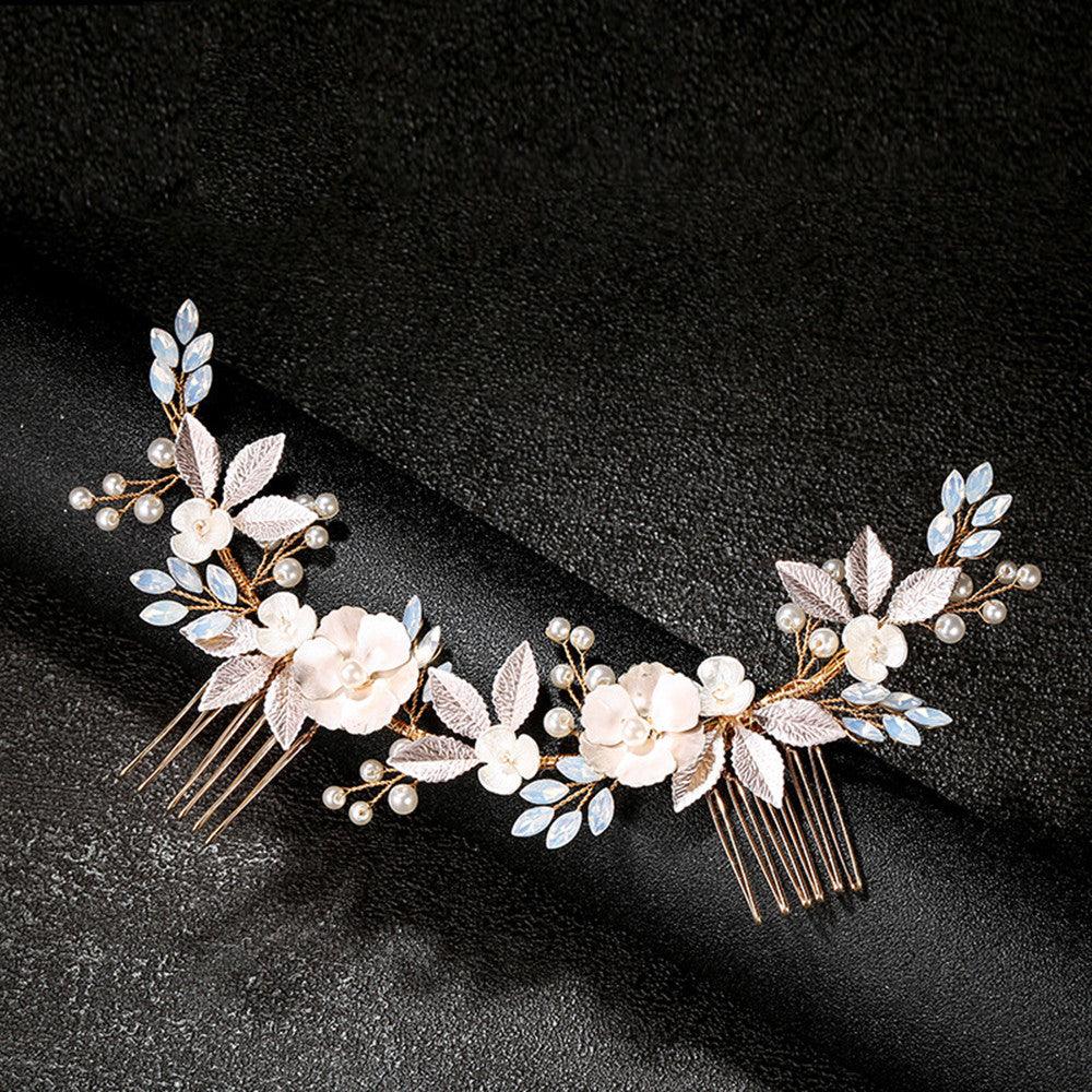 Headpiece Gold Leaf Hair Comb Accessory Pearl - Amazitshop