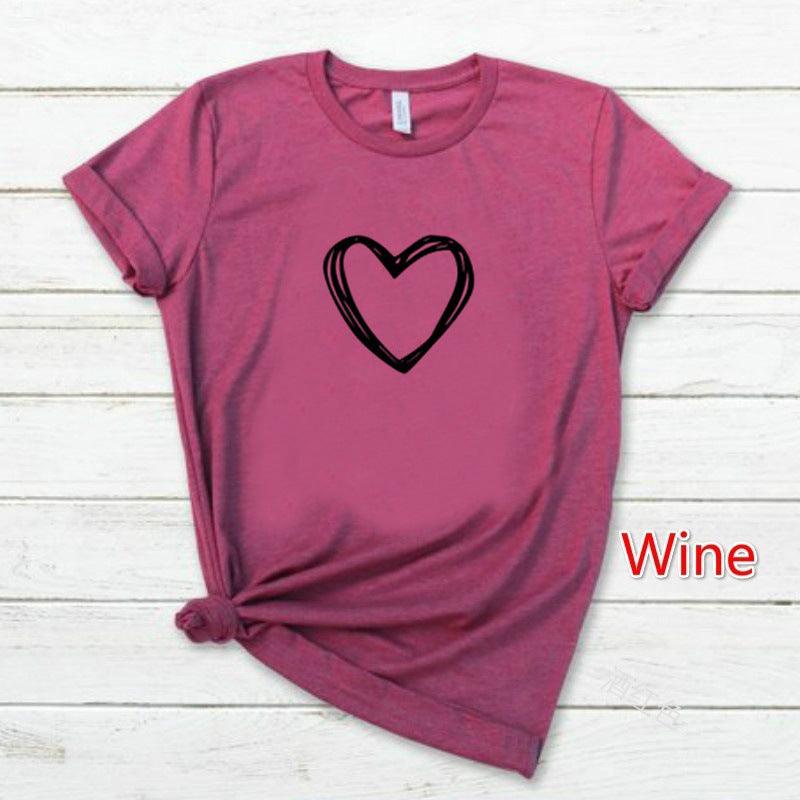 Heart Print T Shirt Women Short Sleeve O Neck Loose Tshirt Summer Women Causal Tee Shirt Tops Clothes Camisetas Mujer - Amazitshop