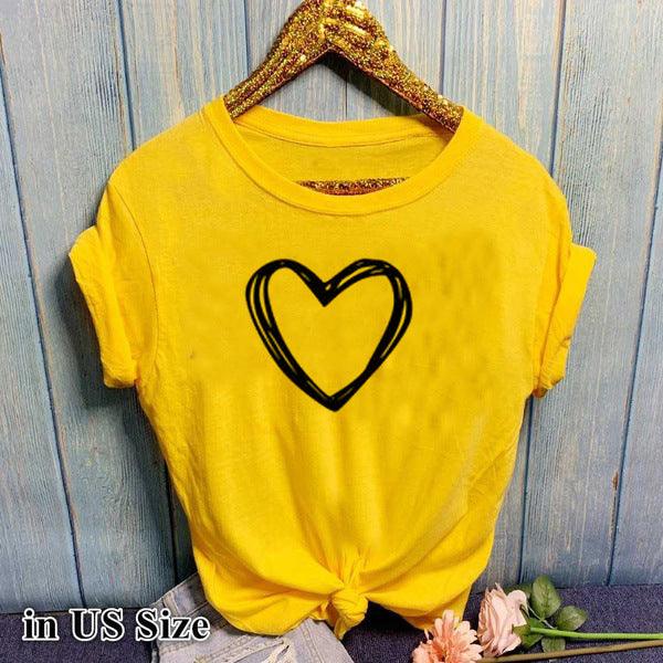 Heart Print T Shirt Women Short Sleeve O Neck Loose Tshirt Summer Women Causal Tee Shirt Tops Clothes Camisetas Mujer - Amazitshop