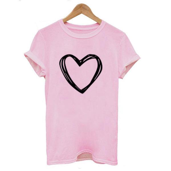 Heart Print T Shirt Women Short Sleeve O Neck Loose Tshirt Summer Women Causal Tee Shirt Tops Clothes Camisetas Mujer - Amazitshop