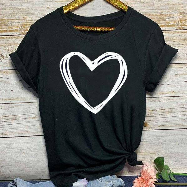 Heart Print T Shirt Women Short Sleeve O Neck Loose Tshirt Summer Women Causal Tee Shirt Tops Clothes Camisetas Mujer - Amazitshop