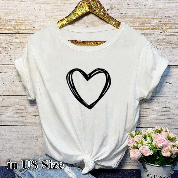 Heart Print T Shirt Women Short Sleeve O Neck Loose Tshirt Summer Women Causal Tee Shirt Tops Clothes Camisetas Mujer - Amazitshop