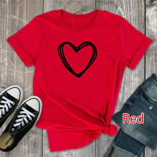 Heart Print T Shirt Women Short Sleeve O Neck Loose Tshirt Summer Women Causal Tee Shirt Tops Clothes Camisetas Mujer - Amazitshop