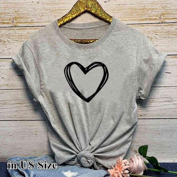 Heart Print T Shirt Women Short Sleeve O Neck Loose Tshirt Summer Women Causal Tee Shirt Tops Clothes Camisetas Mujer - Amazitshop