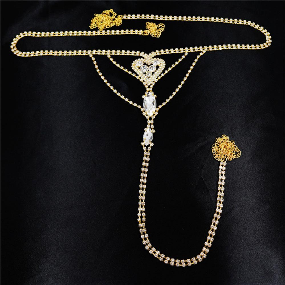 Heart Rhinestone Panty Body Jewelry Female - Amazitshop