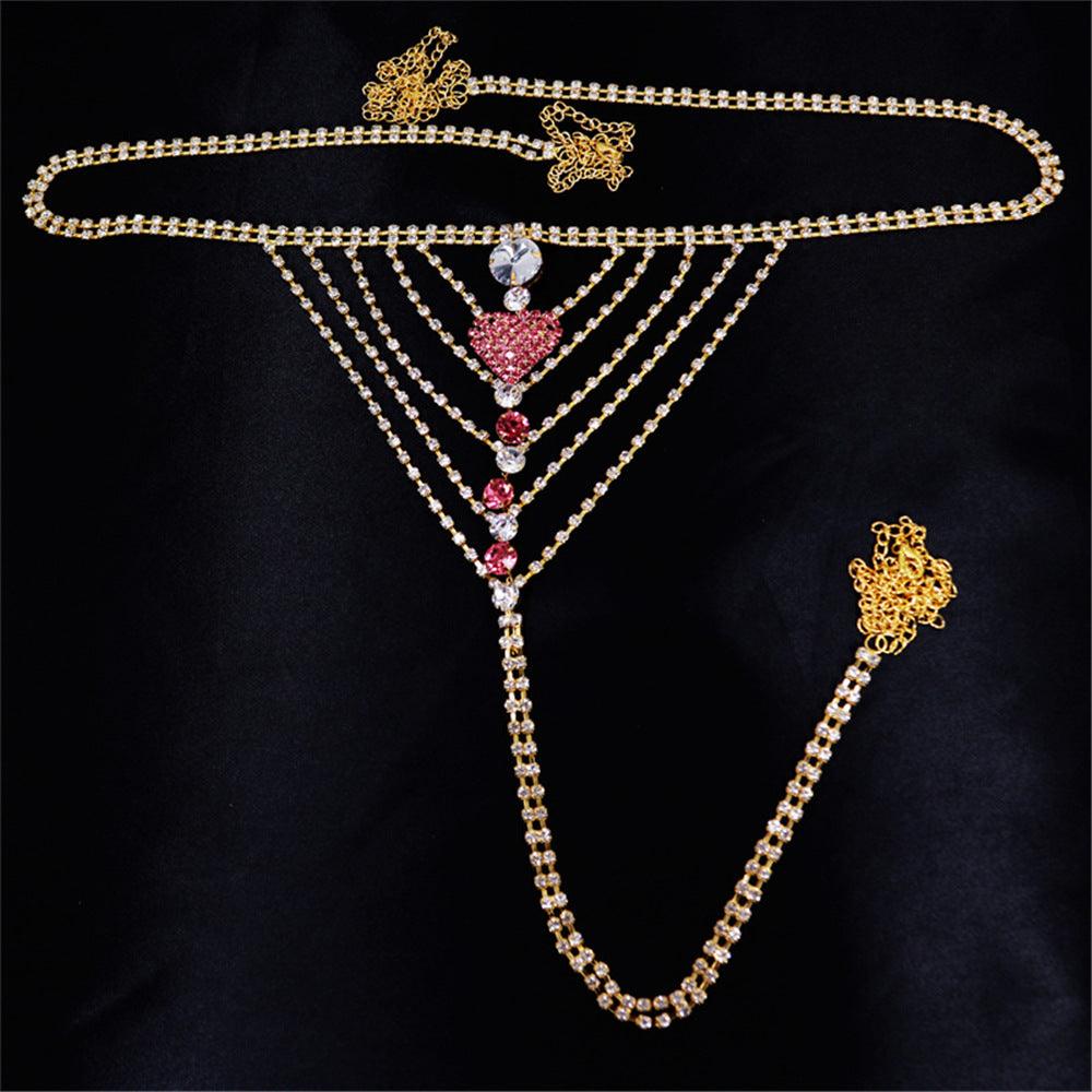 Heart Rhinestone Panty Body Jewelry Female - Amazitshop