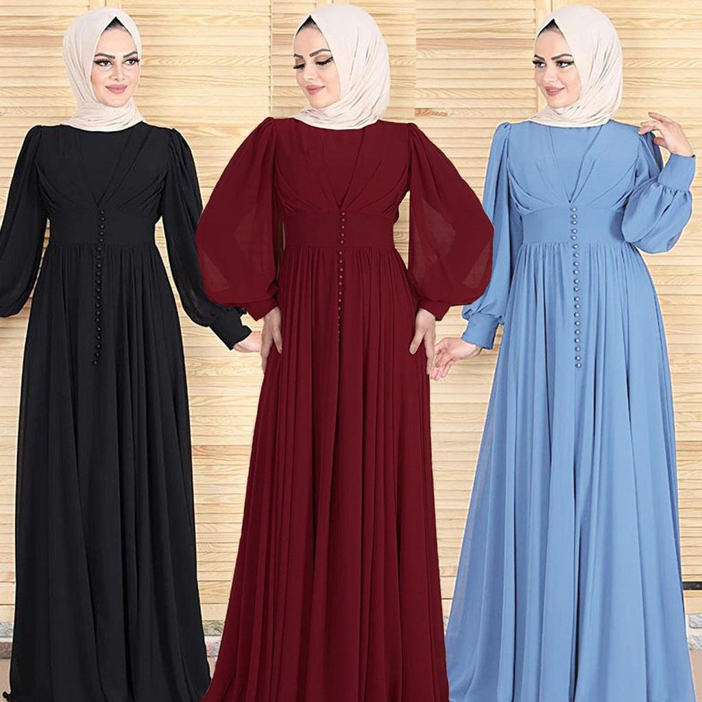 High - density Double Chiffon Fashion Simple And Elegant Muslim Dress - Amazitshop