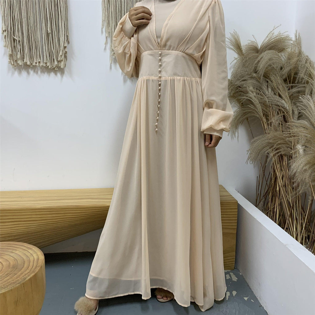 High - density Double Chiffon Fashion Simple And Elegant Muslim Dress - Amazitshop