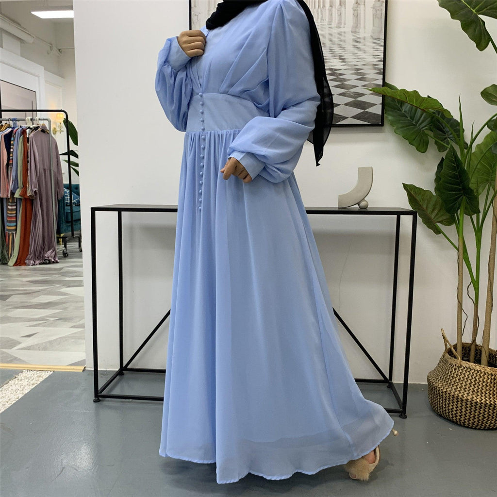 High - density Double Chiffon Fashion Simple And Elegant Muslim Dress - Amazitshop