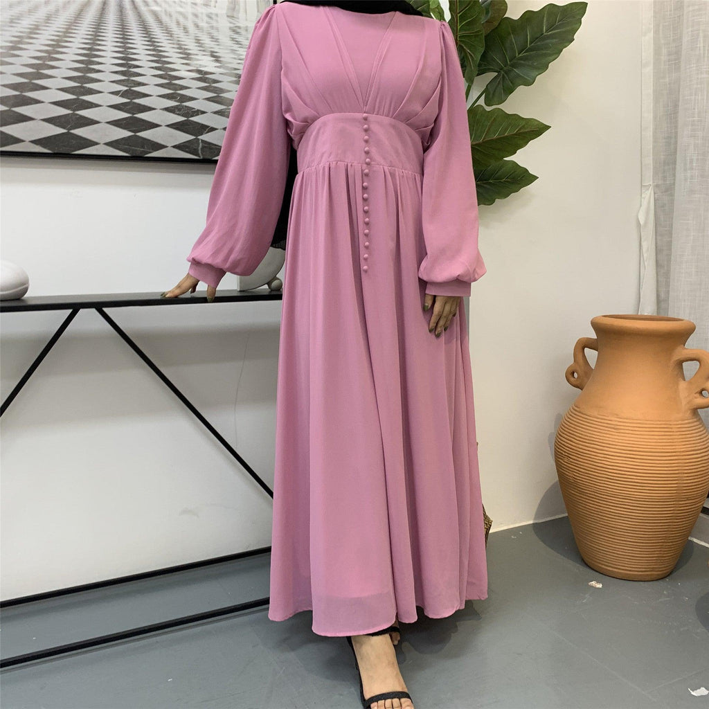 High - density Double Chiffon Fashion Simple And Elegant Muslim Dress - Amazitshop