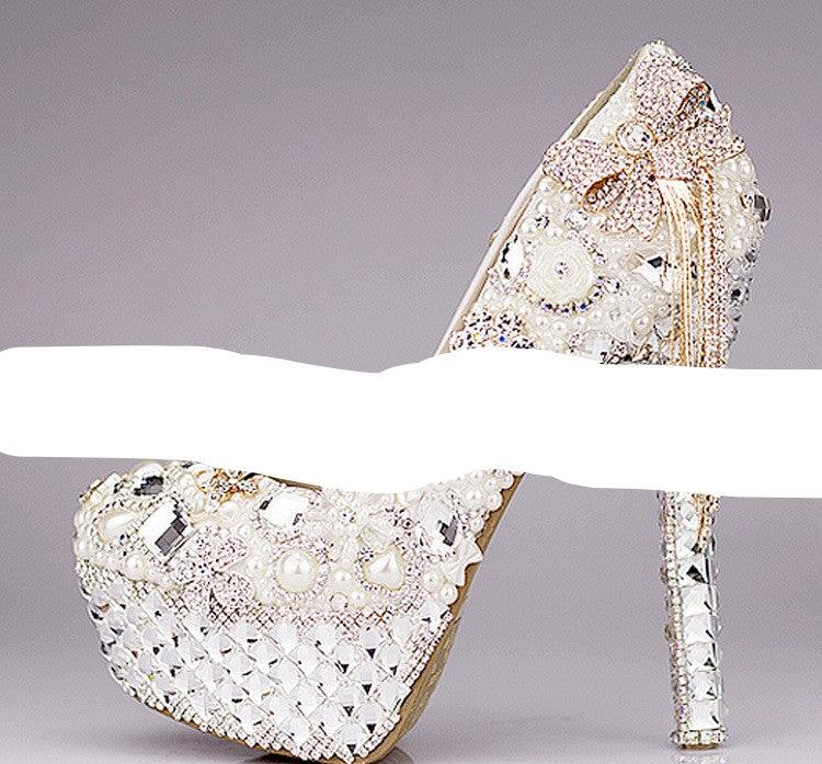 High Heel Waterproof Pearl Light Luxury Crystal Wedding Shoes - Amazitshop