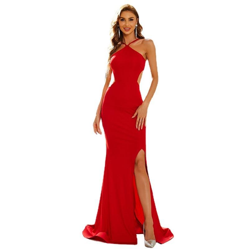 High Neck Celebrity Party Model Sleeveless Long Dress - Amazitshop