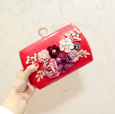 High quality luxury handmade flowers evening bags brand dinner clutch purse with chain flower banquet bags - Amazitshop