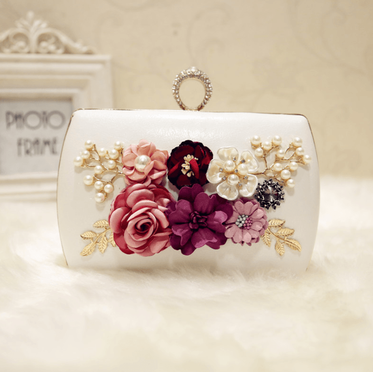 High quality luxury handmade flowers evening bags brand dinner clutch purse with chain flower banquet bags - Amazitshop