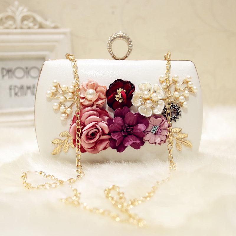 High quality luxury handmade flowers evening bags brand dinner clutch purse with chain flower banquet bags - Amazitshop