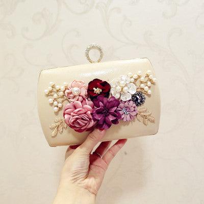 High quality luxury handmade flowers evening bags brand dinner clutch purse with chain flower banquet bags - Amazitshop