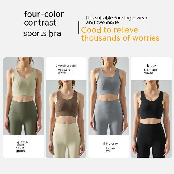 High - strength Sports Underwear One - piece Seamless Hook And Eye Closure Yoga Shockproof Push - up Back - beautifying Bra - Amazitshop