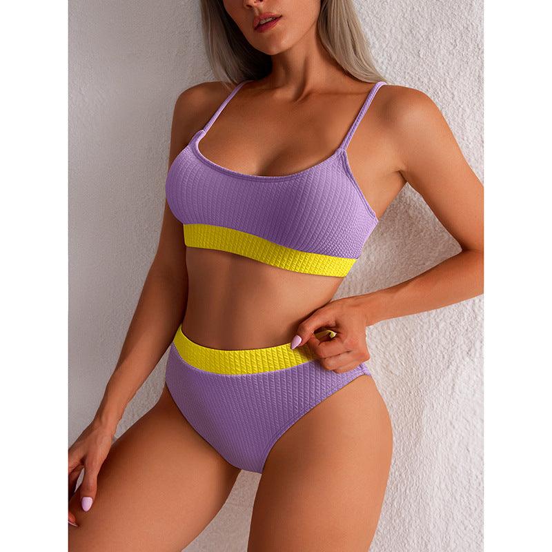 High Waist Bikini Swimwear Women Swimsuit New Push Up Biquini Ribbed Bathing Suit Women Sexy High Cut Bikinis Set - Amazitshop
