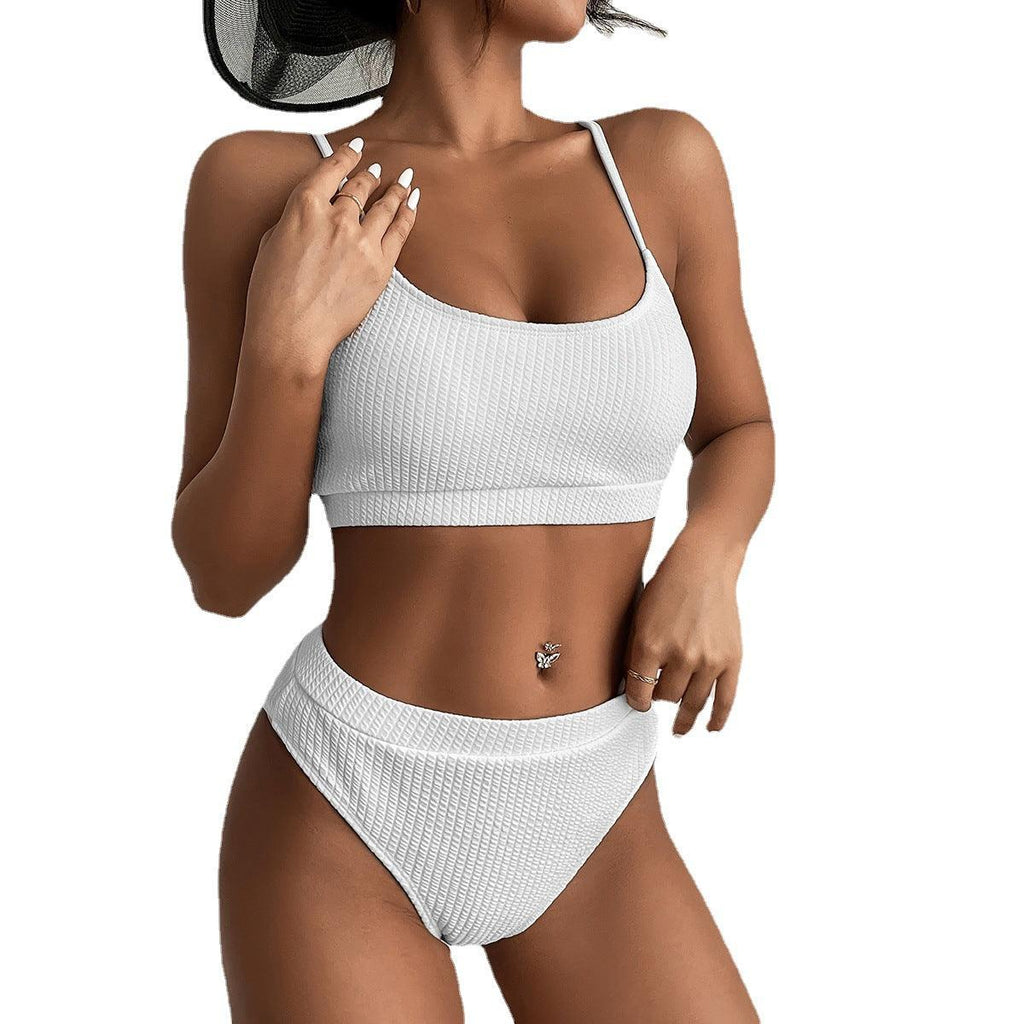 High Waist Bikini Swimwear Women Swimsuit New Push Up Biquini Ribbed Bathing Suit Women Sexy High Cut Bikinis Set - Amazitshop